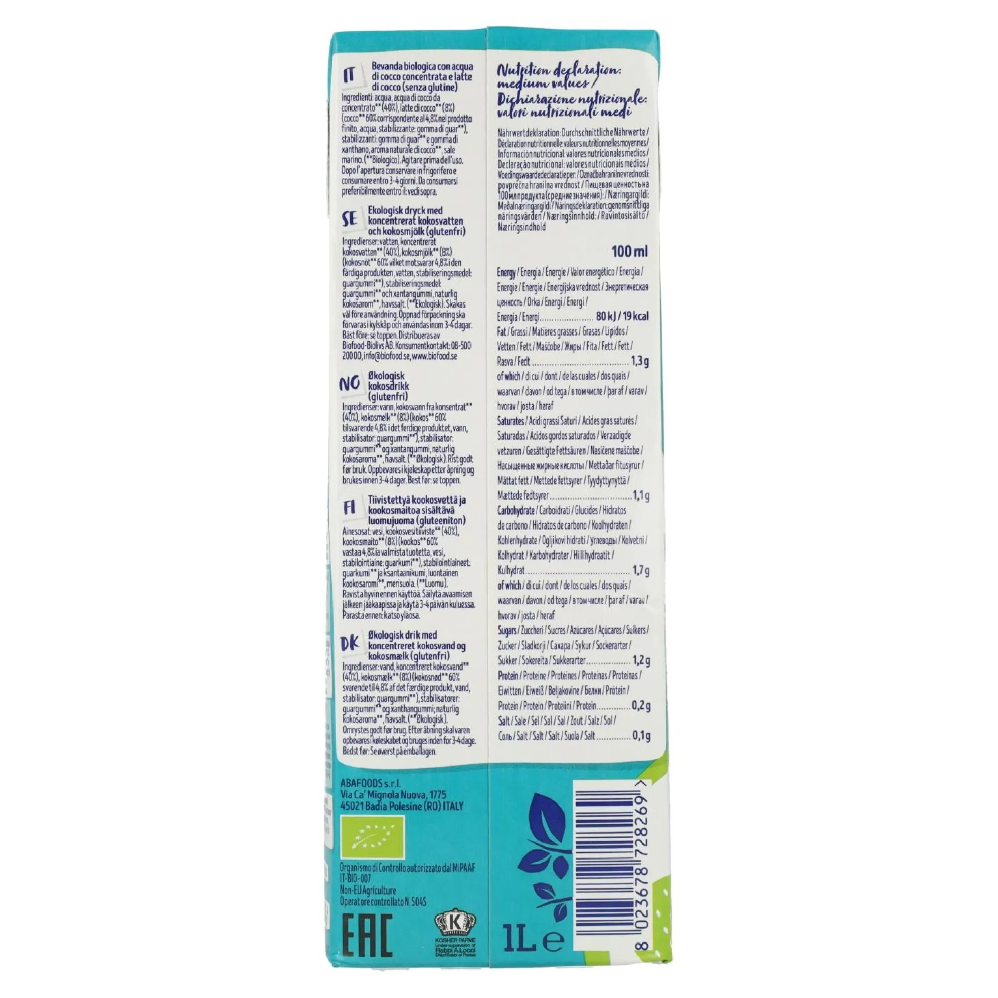 Pack 6 uds Bebida de Coco Supreme Bio Isola Bio 1L