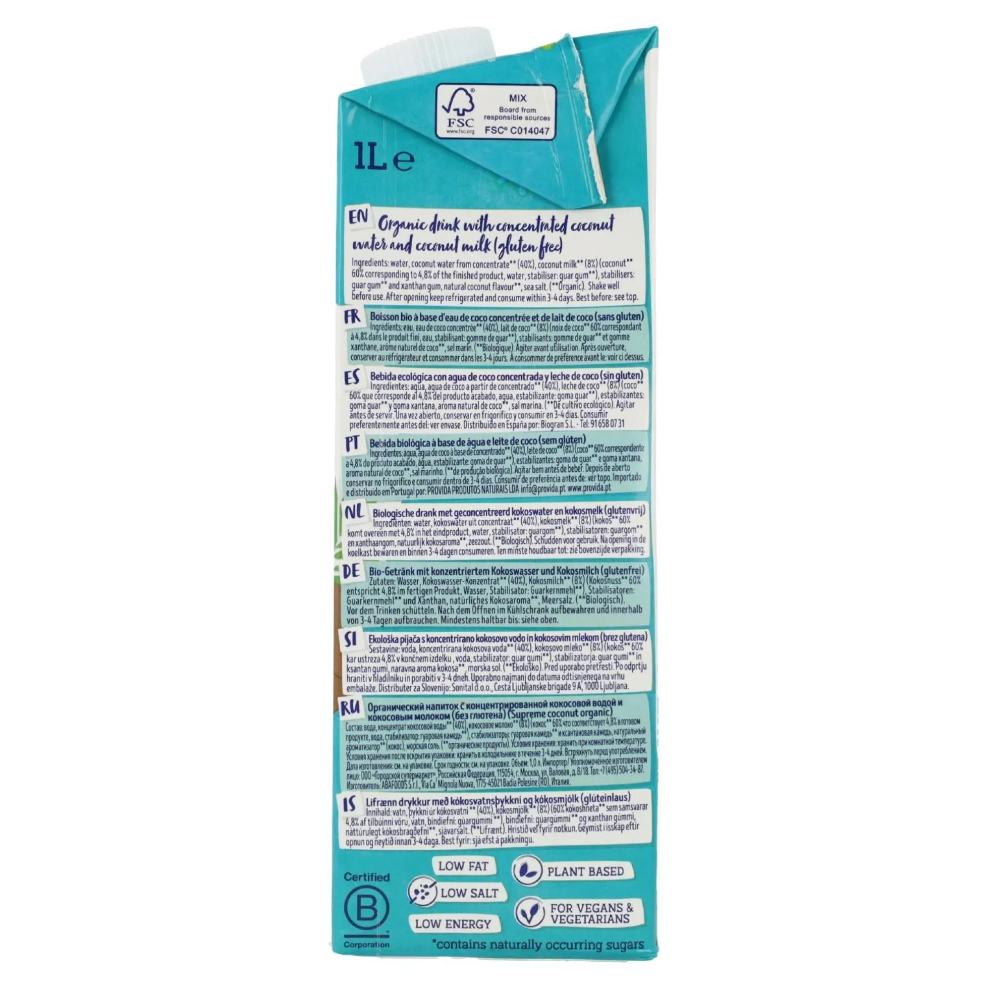 Pack 6 uds Bebida de Coco Supreme Bio Isola Bio 1L