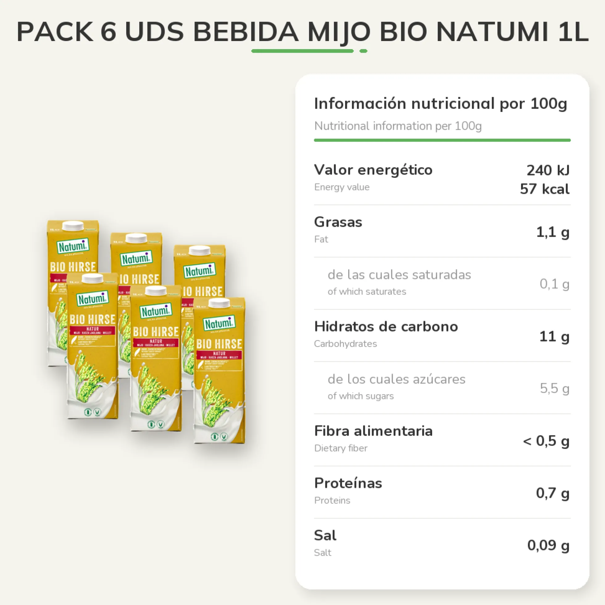 Pack 6 uds Bebida Mijo Bio Natumi 1L