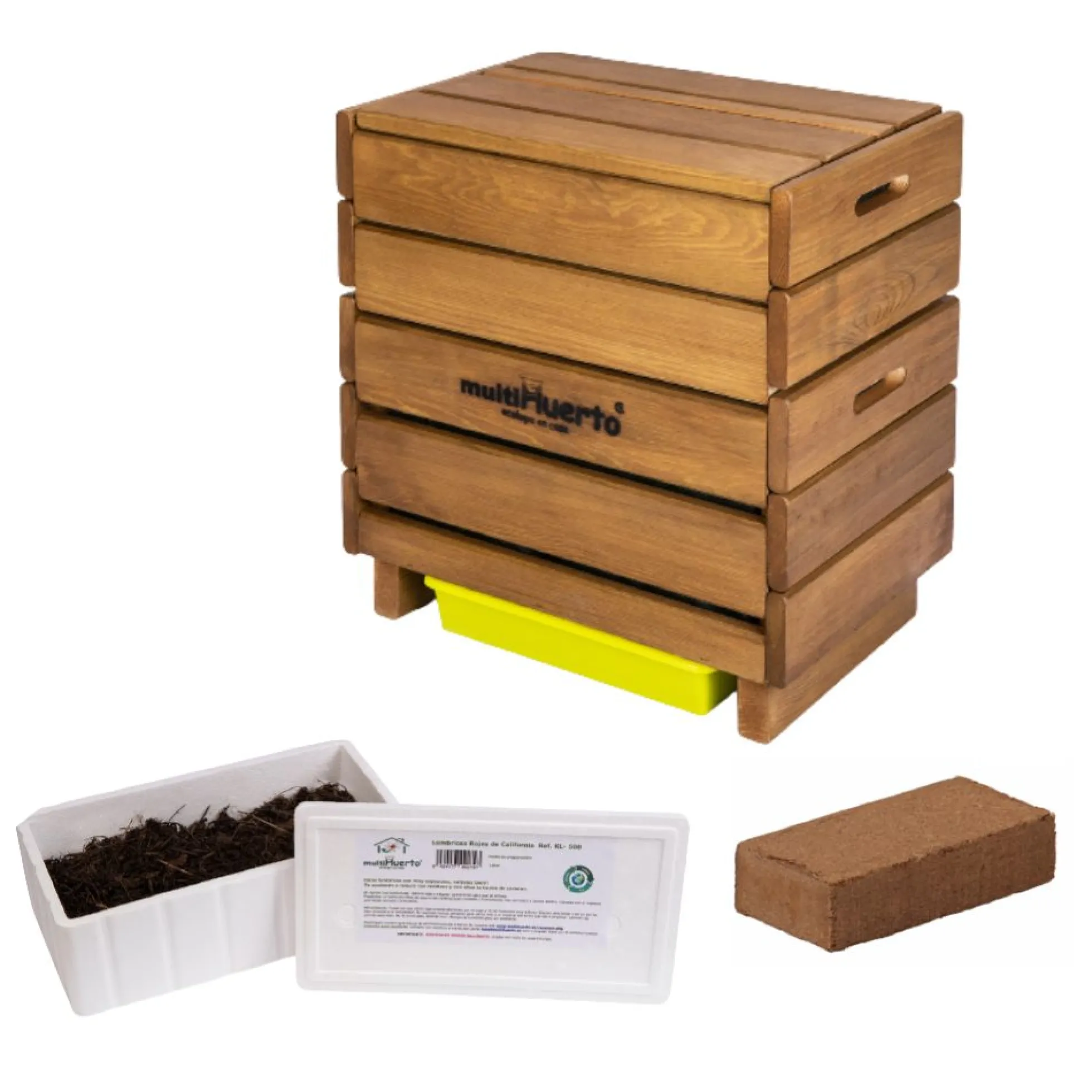 Pack Vermicompostador Frutero Completo De Multihuerto + 150 Lombrices + Fibra De Coco