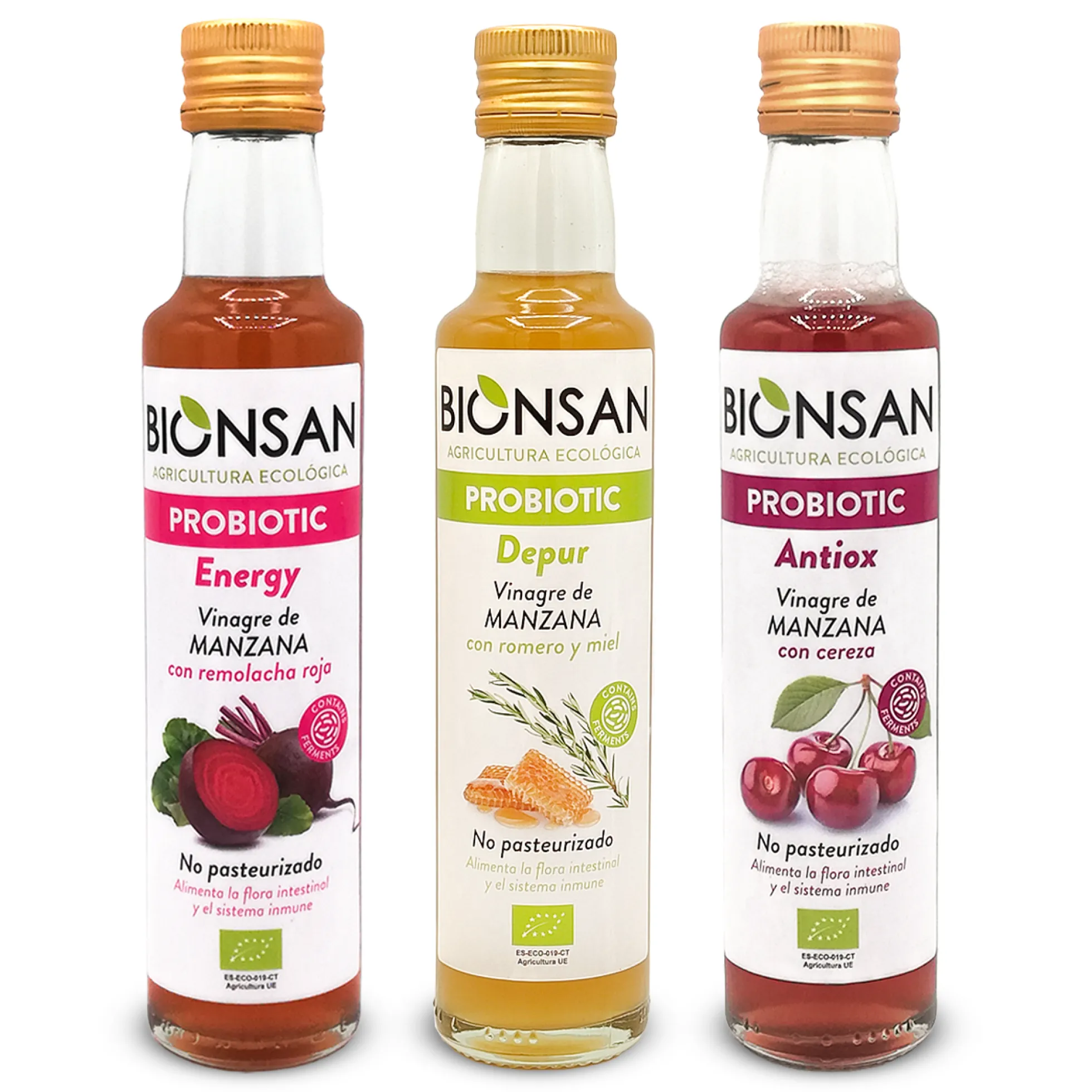 Pack 3 Vinagres De Manzana Sabores Eco Bionsan 250ml