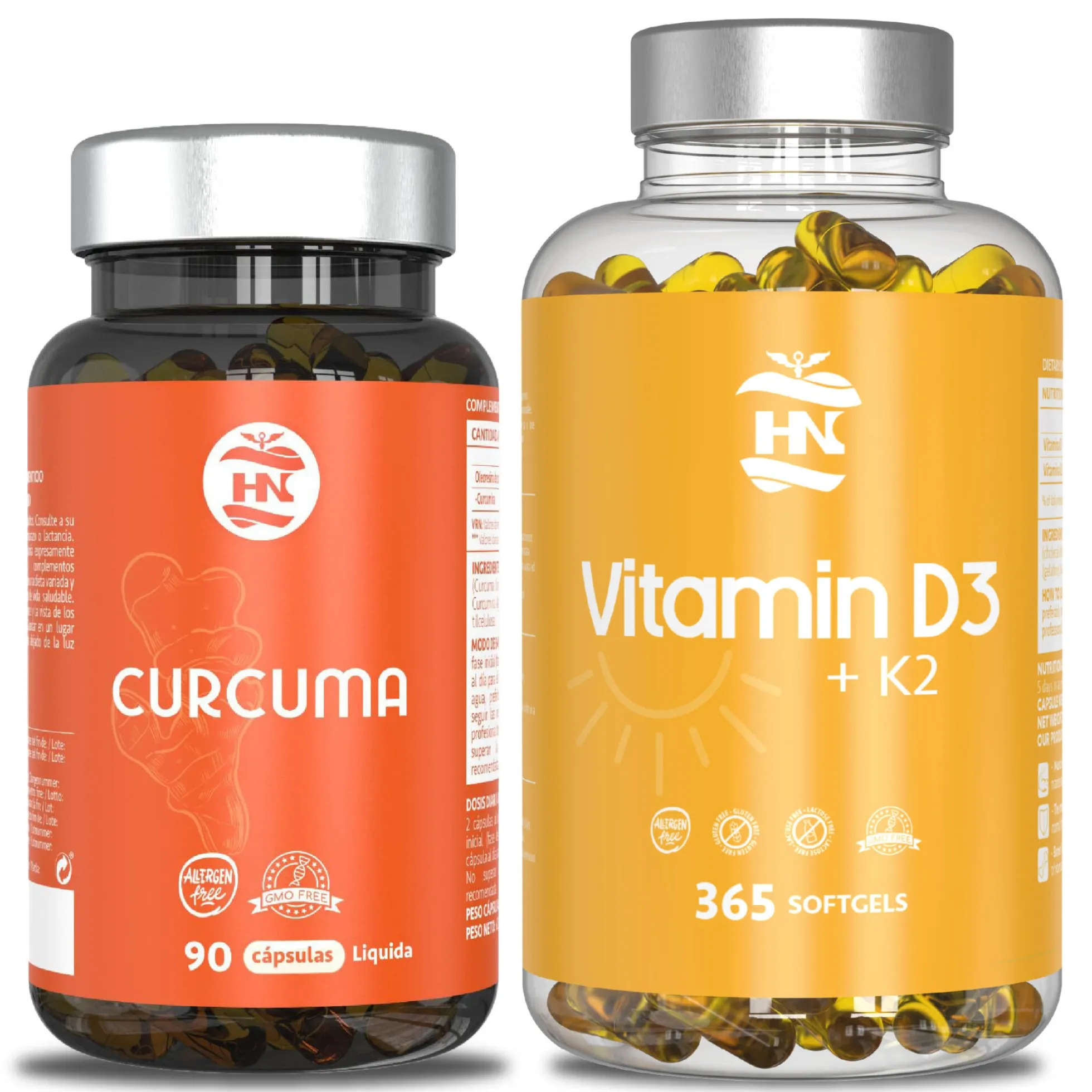 Pack Vitamina D3k2 365 Caps & Curcuma Liquida Liposomada 90 Caps