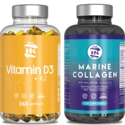 Pack Vitamina D3k2 365 Cápsulas (5000 Ui) Y Colágeno Marino Hidrolizado Puro Con Acido Hialurónico 120 Caps