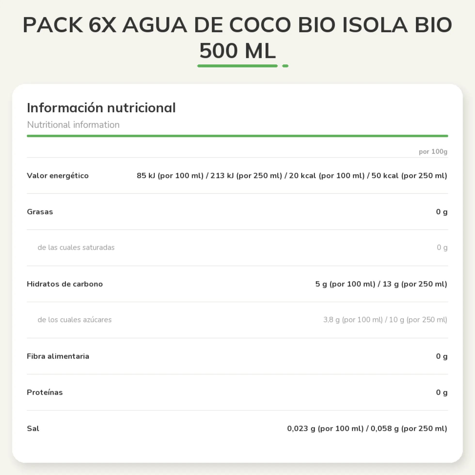 Pack 6x Agua de Coco BIO Isola Bio 500 ml