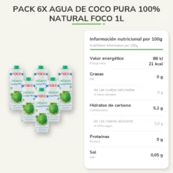 Pack 6x Agua de coco pura 100% Natural Foco 1L
