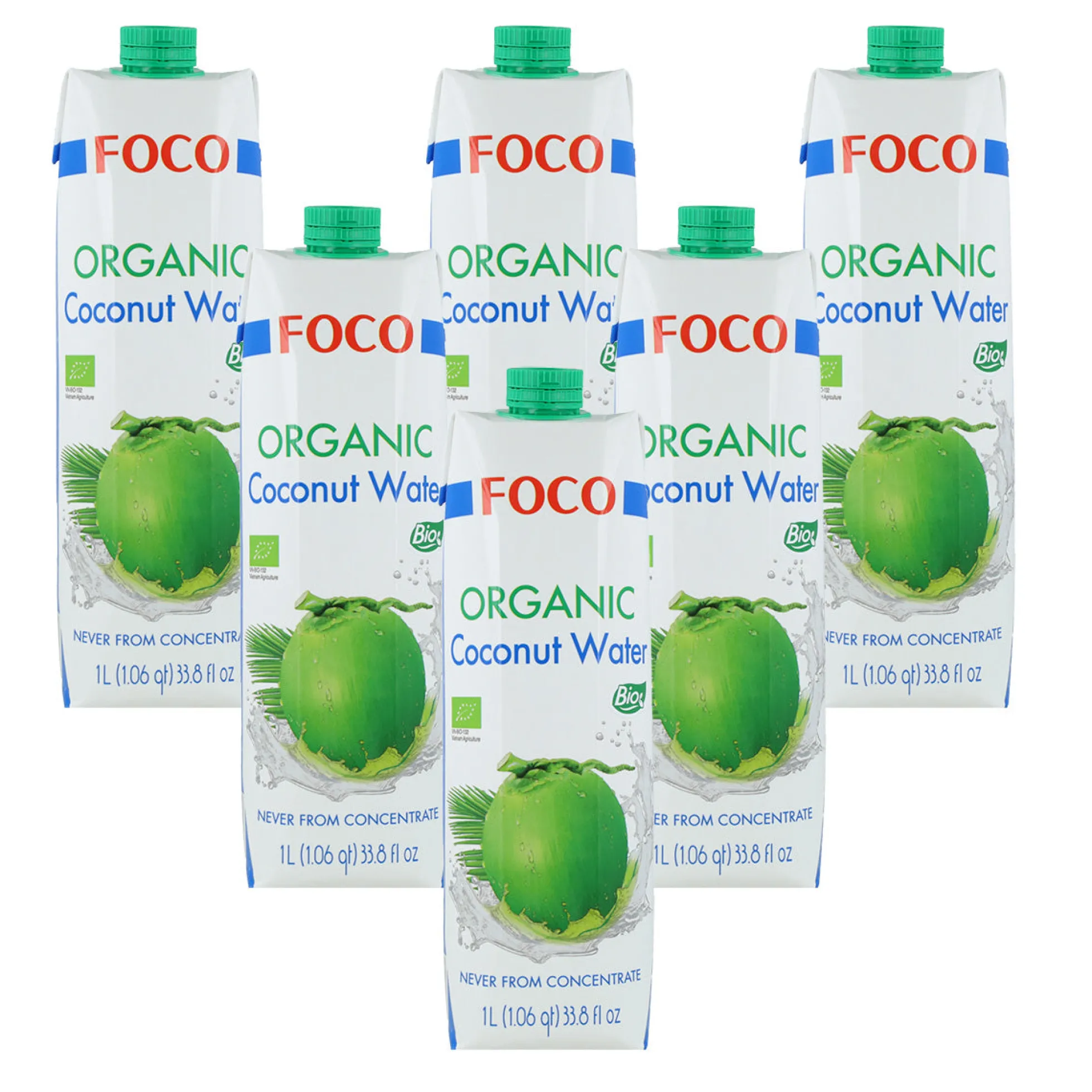 Pack 6x Agua de coco pura 100% Natural Foco 1L