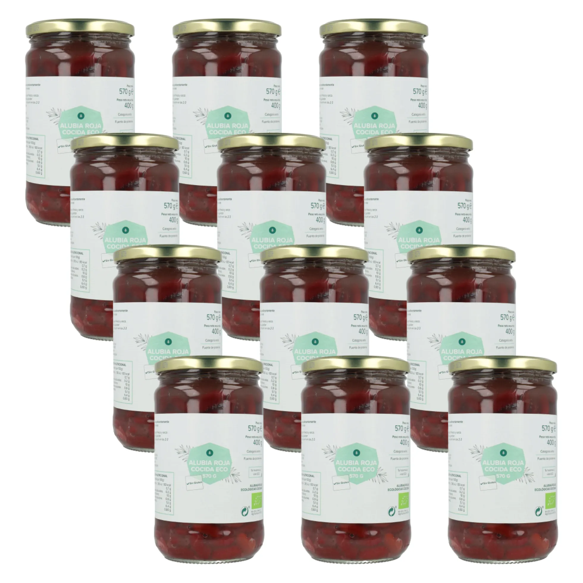 Pack 12 x Alubia Cocida Roja ECO Planeta Huerto 570 g