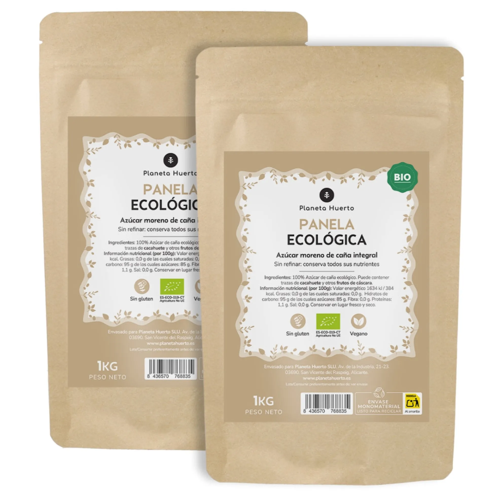 Pack 2x Azúcar Panela ECO Planeta Huerto 1kg