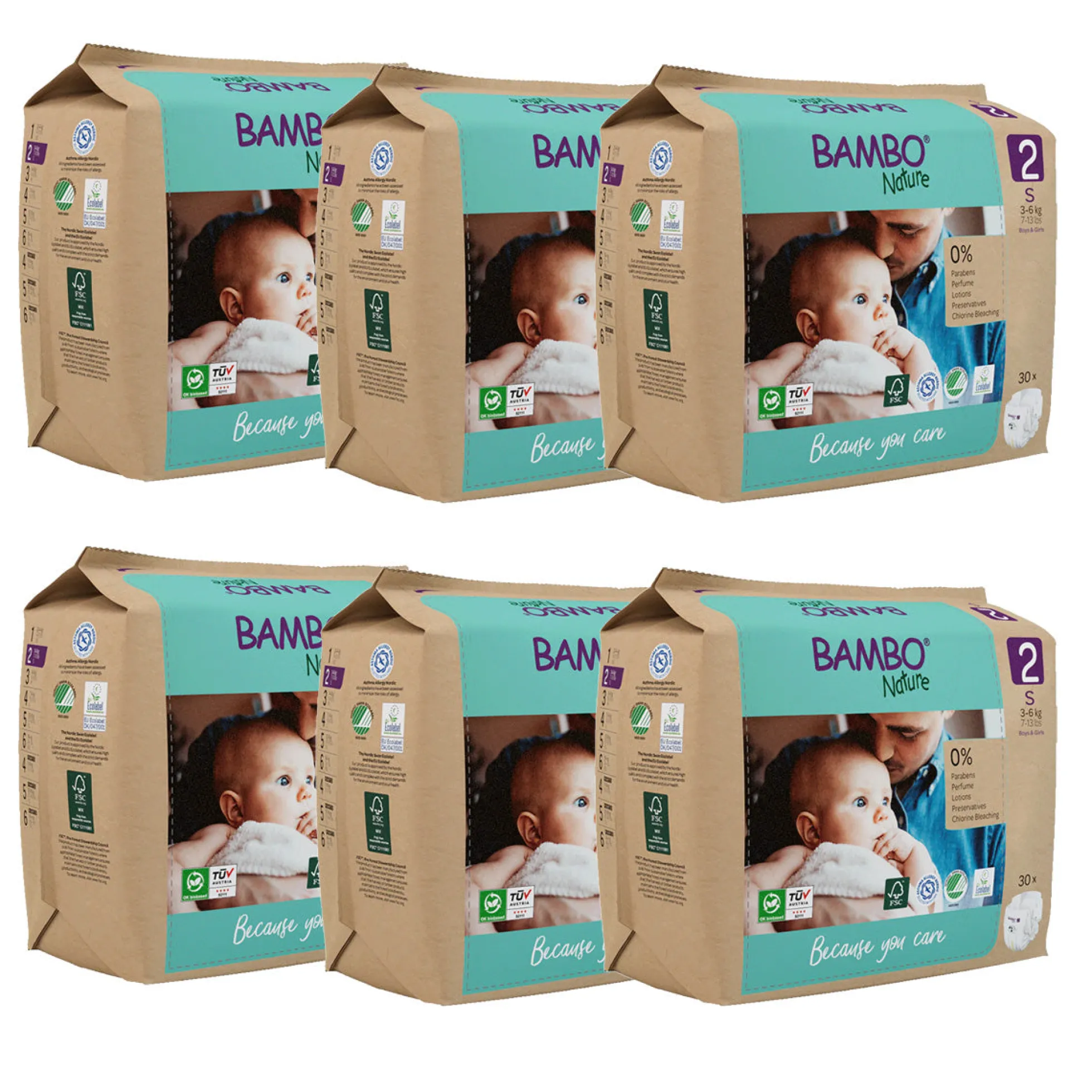 Pack 6 x Bambo Nature pañales T2 (3-6kg) 30 uds