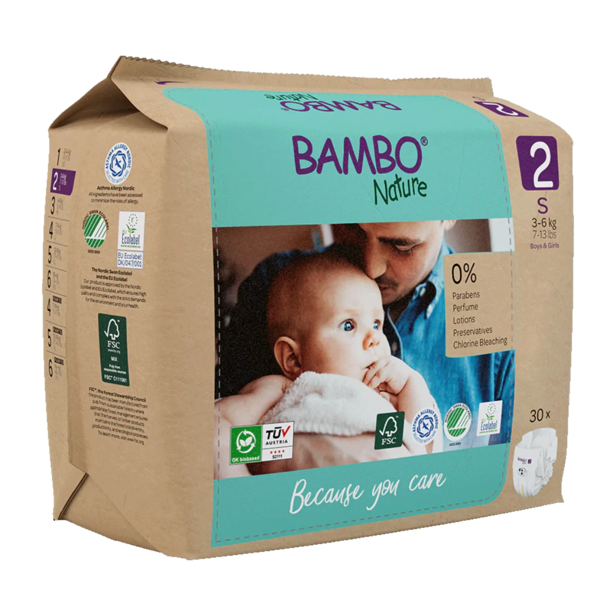Pack 6 x Bambo Nature pañales T2 (3-6kg) 30 uds