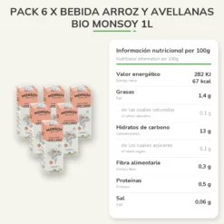 Pack 6 x Bebida Arroz y Avellanas BIO Monsoy 1L