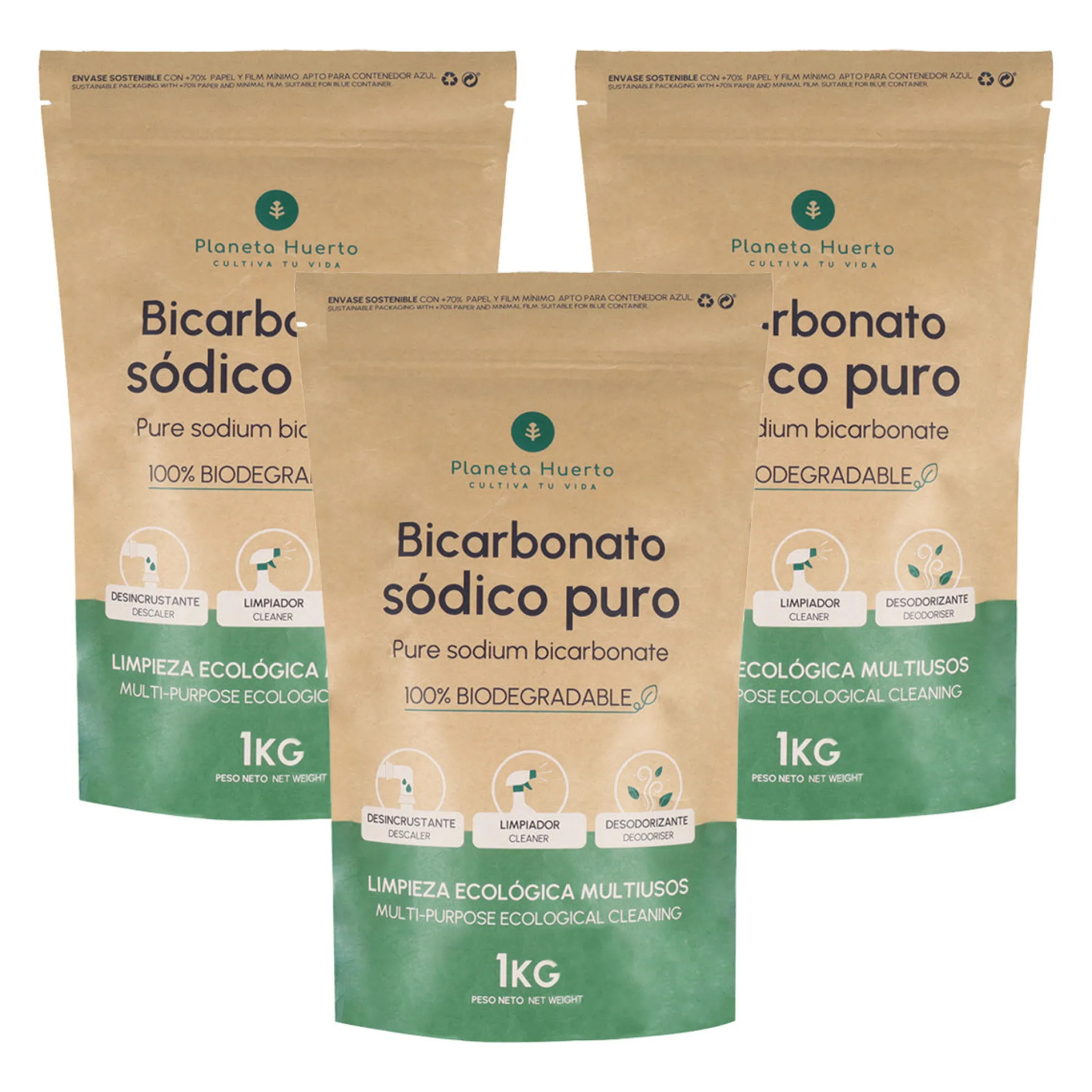 Pack 3x Bicarbonato sódico Planeta Huerto 1 Kg