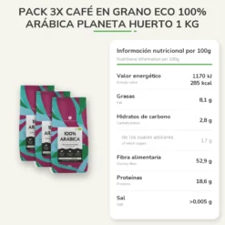 Pack 3x Café en grano Eco 100% Arábica Planeta Huerto 1 Kg