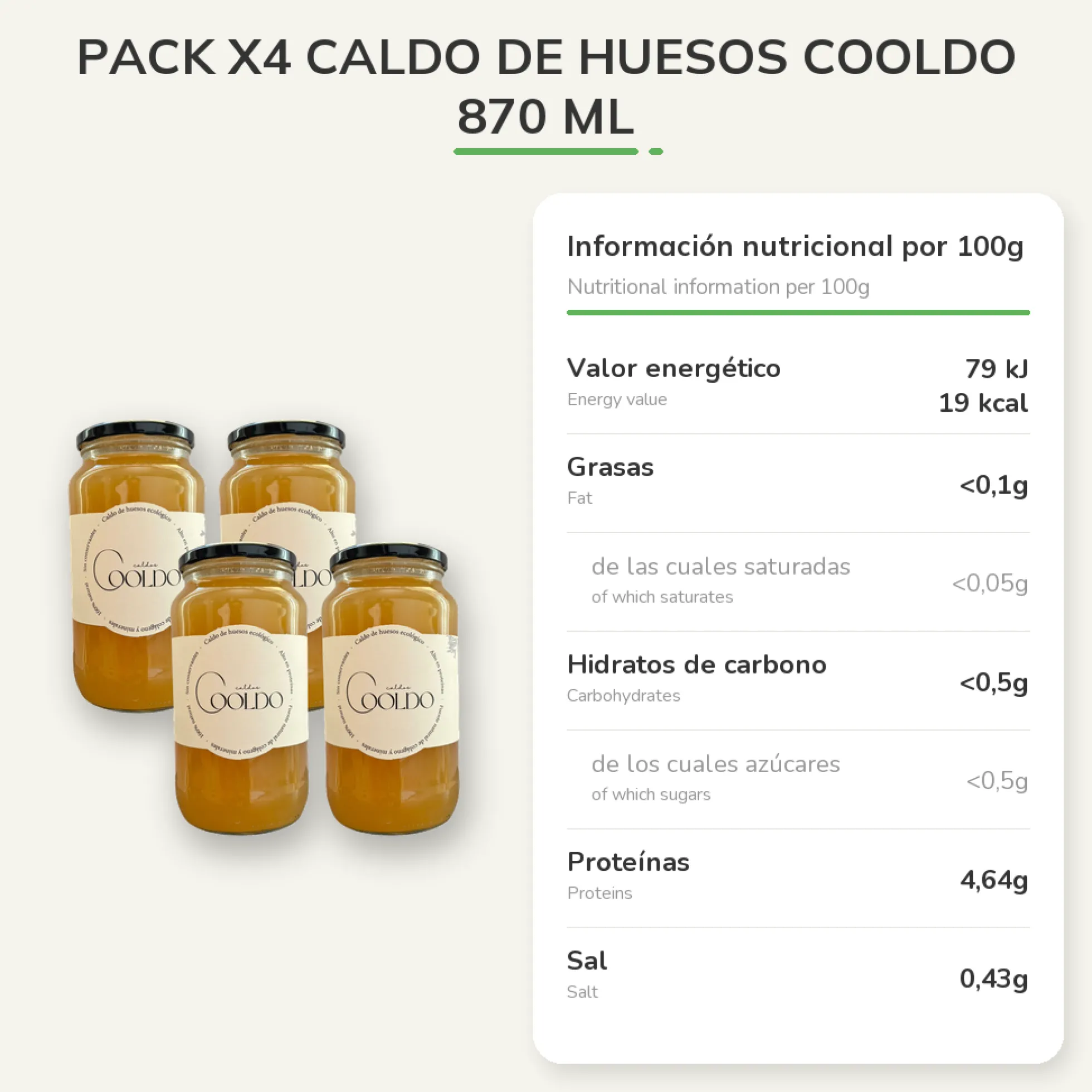Pack x4 Caldo de Huesos Cooldo 870 ml