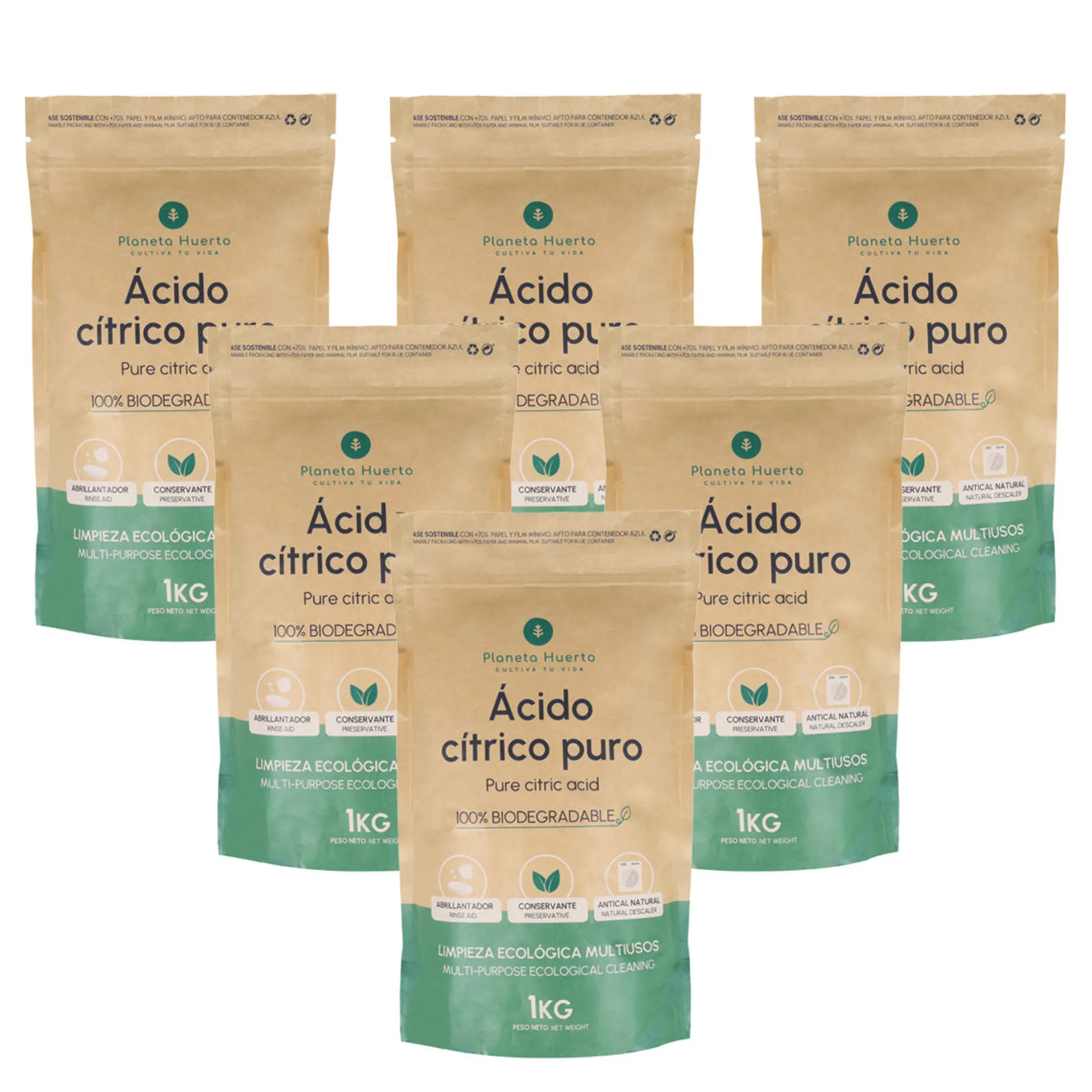 Pack 6xÁcido cítrico Planeta Huerto 1 Kg