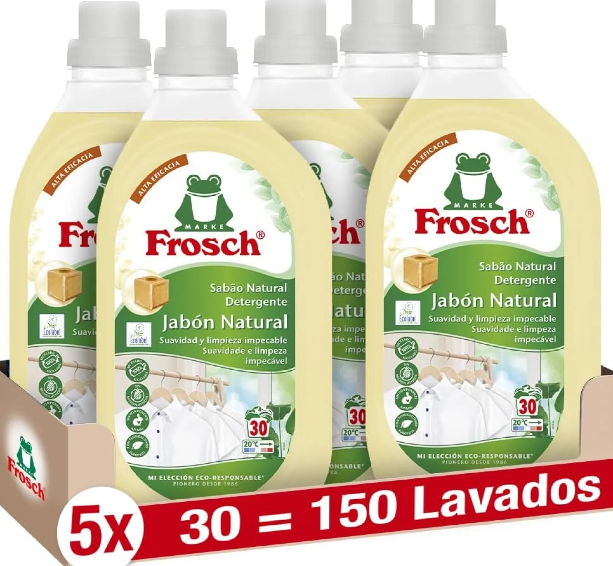 Pack 5X Detergente jabón natural, Frosch, 1500 ml