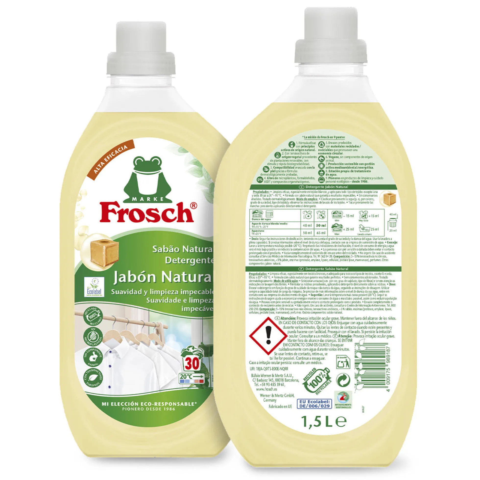 Pack 10x Detergente jabón natural Frosch 1500 ml