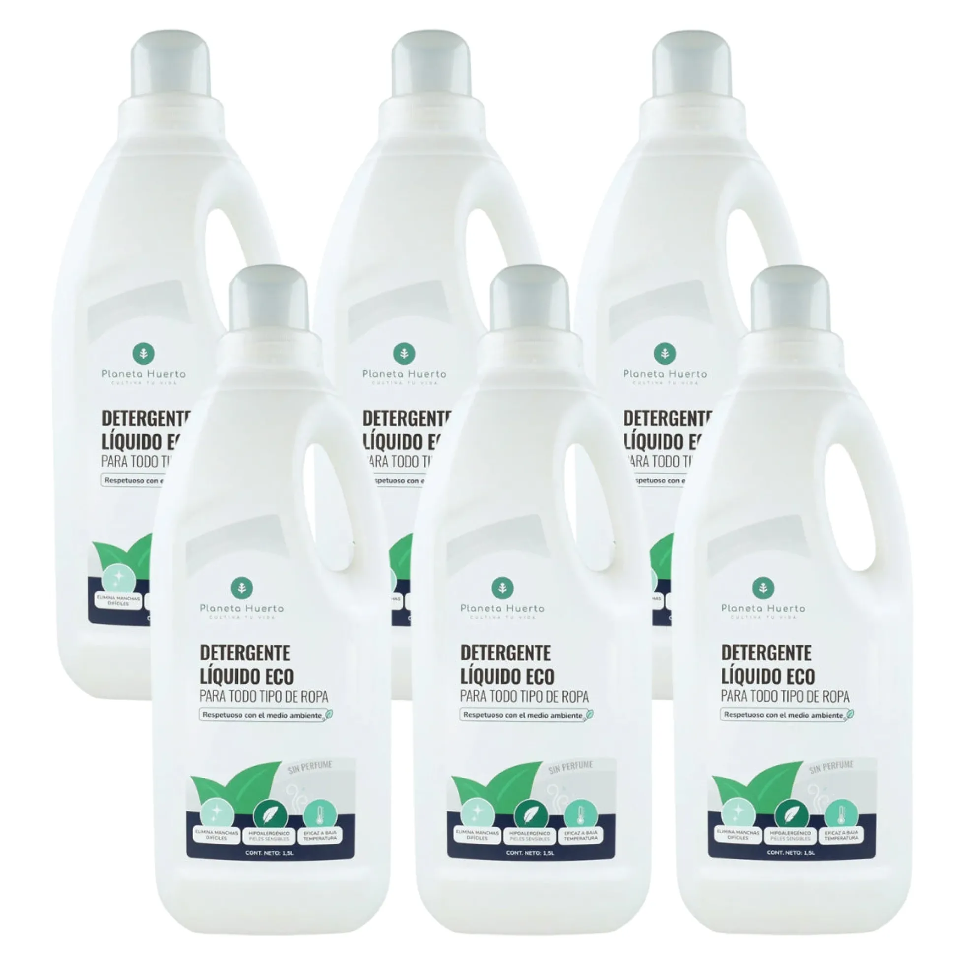 Pack 6xDetergente Líquido Ropa ECO Sín PerfumePlaneta Huerto 1,5 Litros