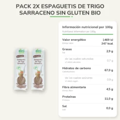Pack 2x Espaguetis de Trigo Sarraceno sin gluten BIO Ecocesta, 500 g