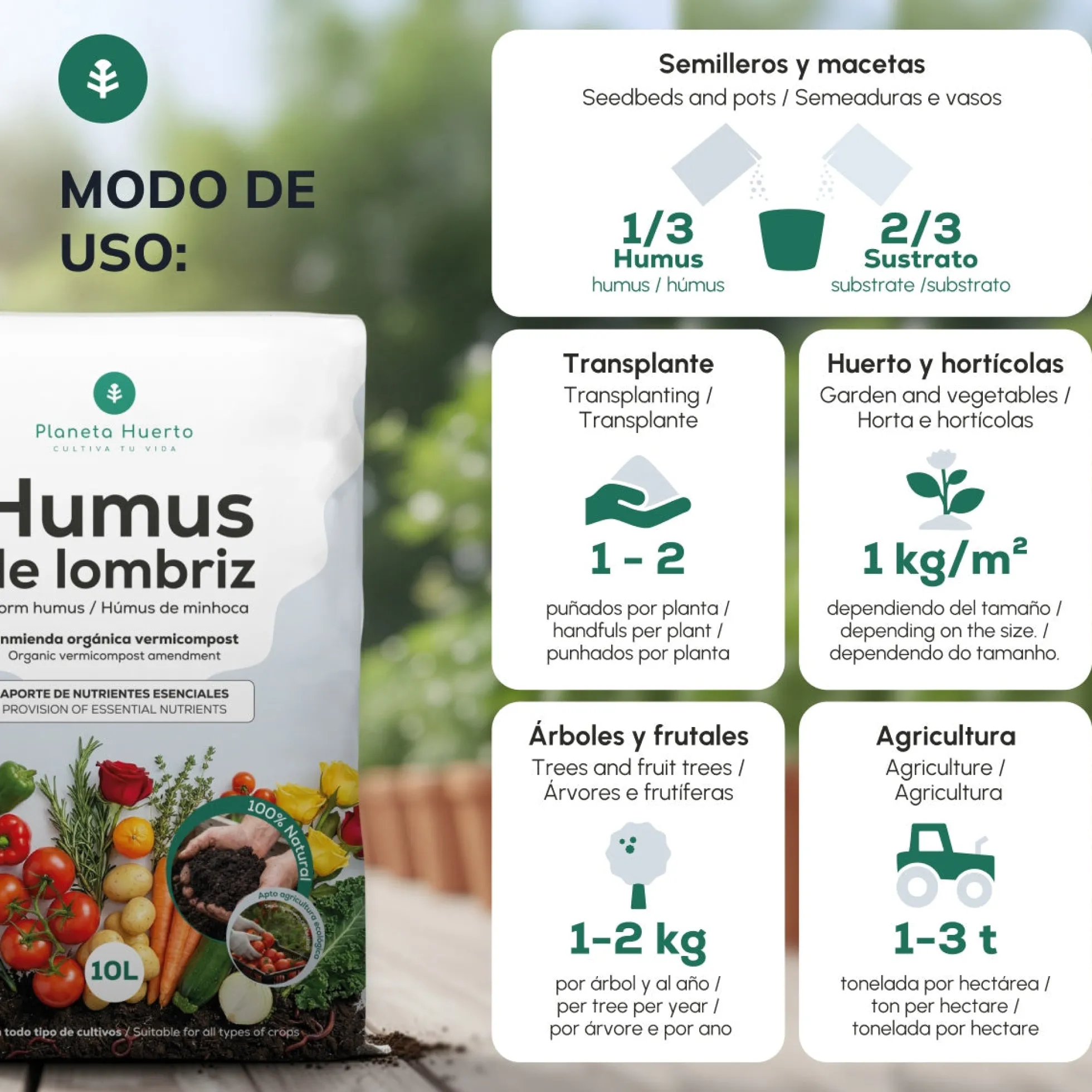 Pack 3x Humus de Lombriz 100% Natural Planeta Huerto 42 L