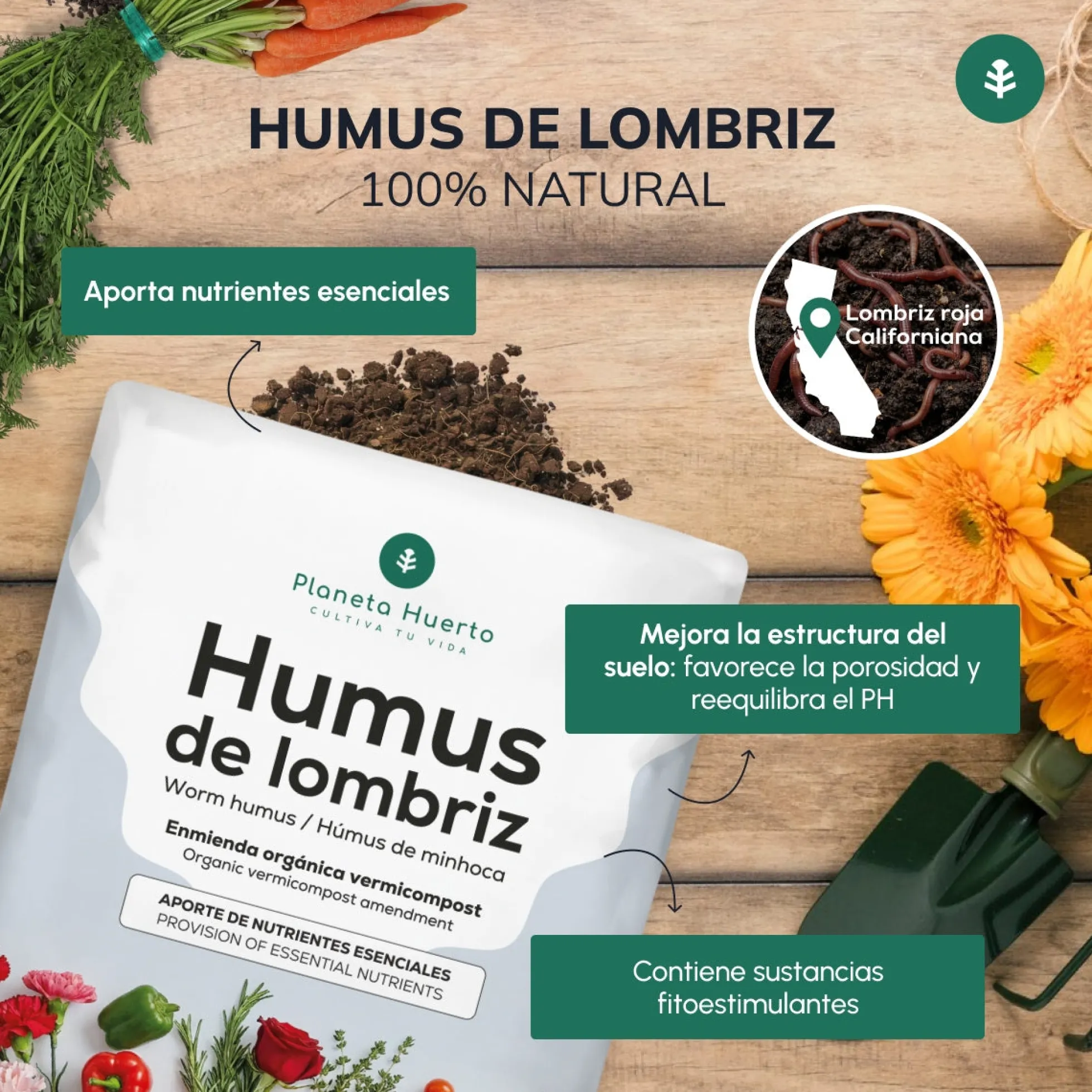 Pack 3x Humus de Lombriz 100% Natural Planeta Huerto 42 L
