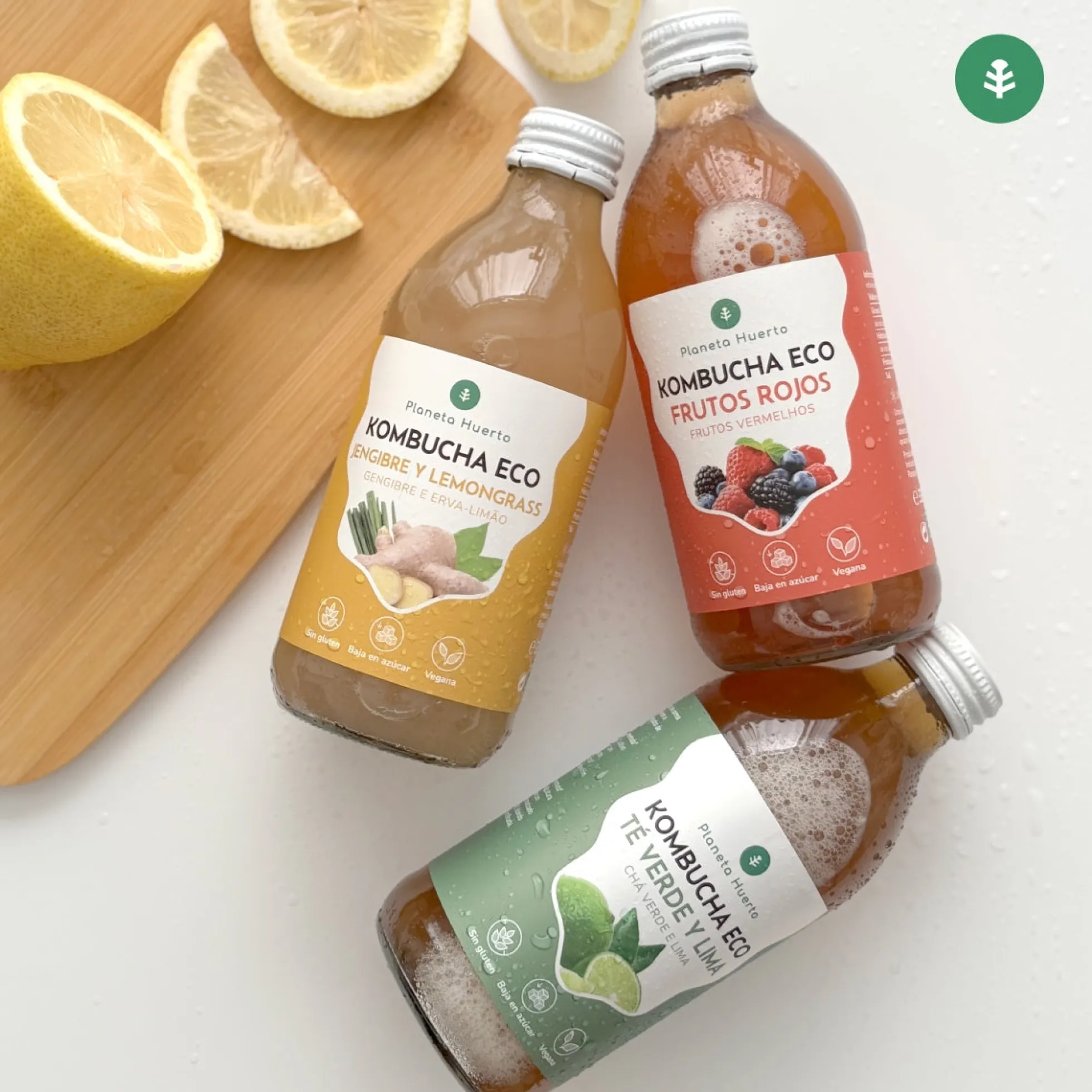 Pack 12x Kombucha ECO Jengibre y lemongrass Planeta Huerto 330 ml