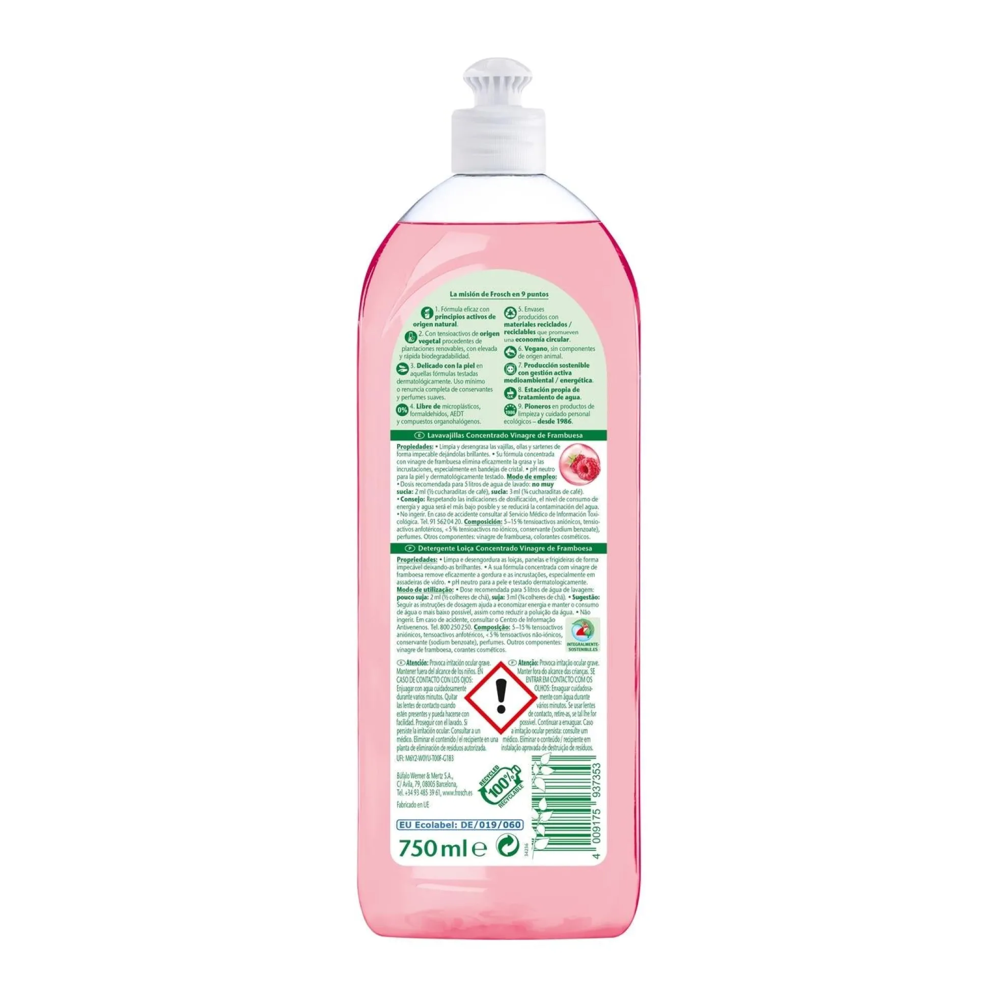 Pack 10x Lavavajillas frambuesa Frosch 750 ml
