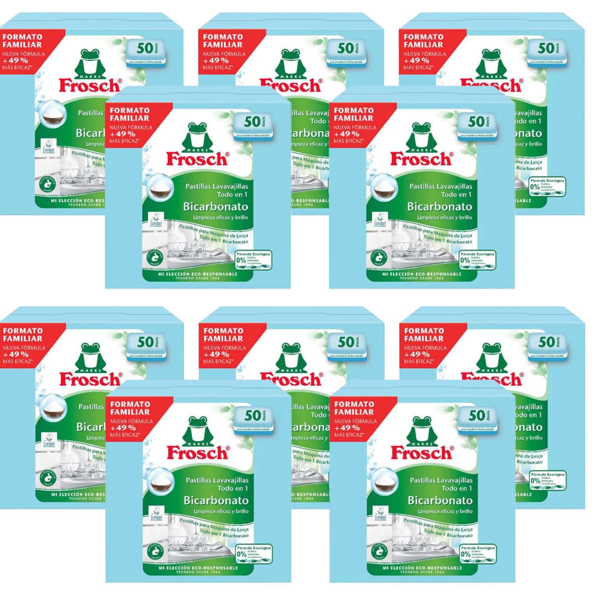 Pack 10x Lavavajillas Máquina Pastillas Soda Frosch 50 uds (Formato Familiar)