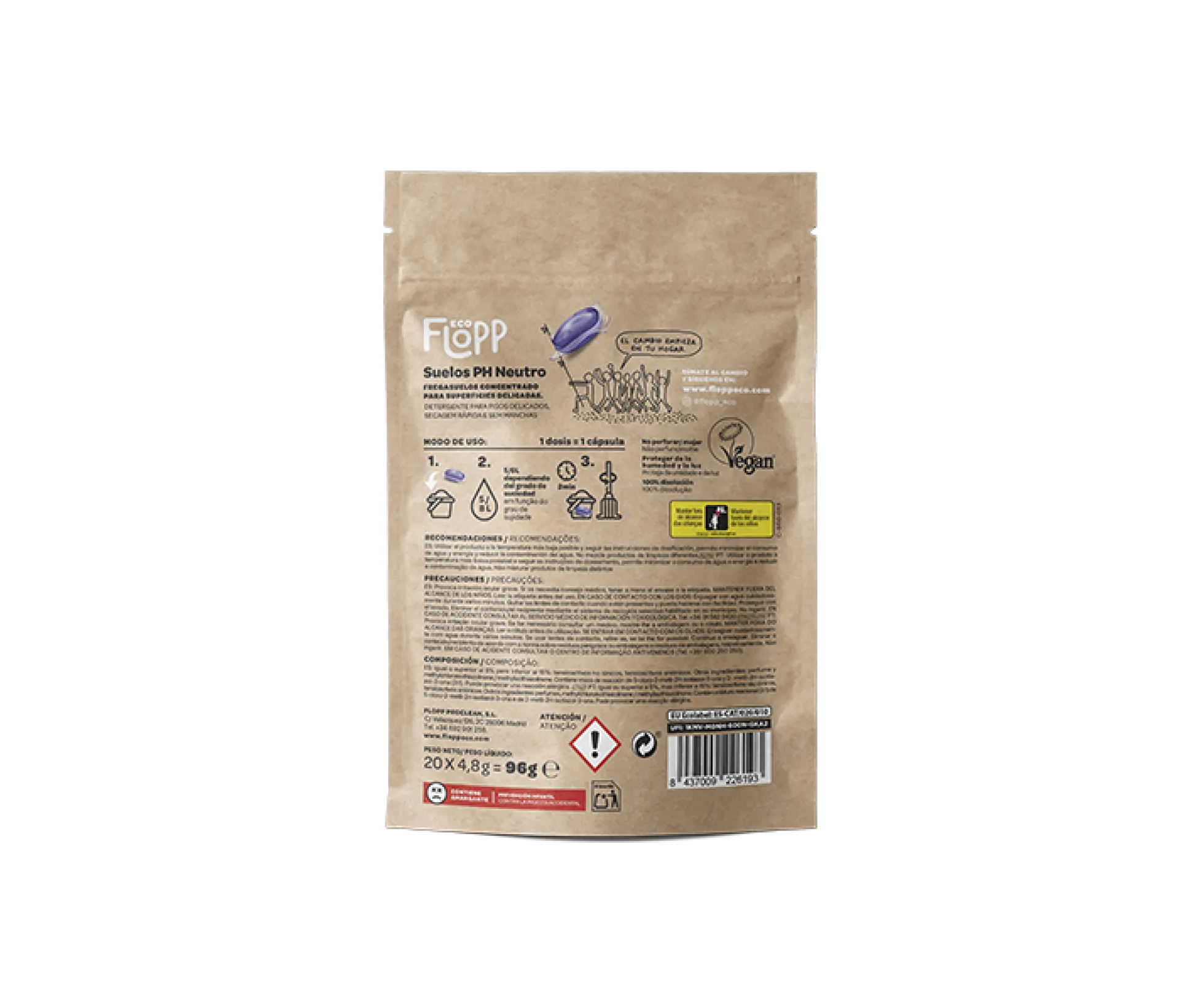 Pack 2 x Limpia suelos ECO Ph neutro doypack Flopp 20caps
