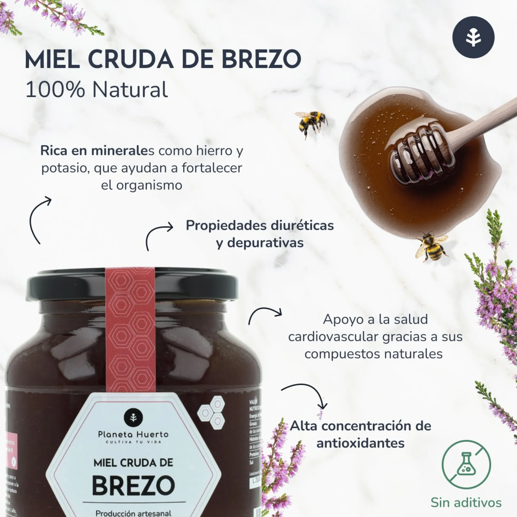 Pack 6x Miel Cruda de Brezo Planeta Huerto 1 Kg