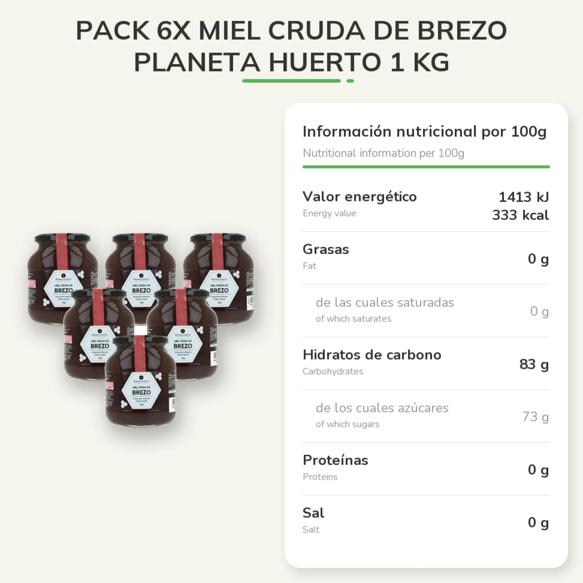 Pack 6x Miel Cruda de Brezo Planeta Huerto 1 Kg