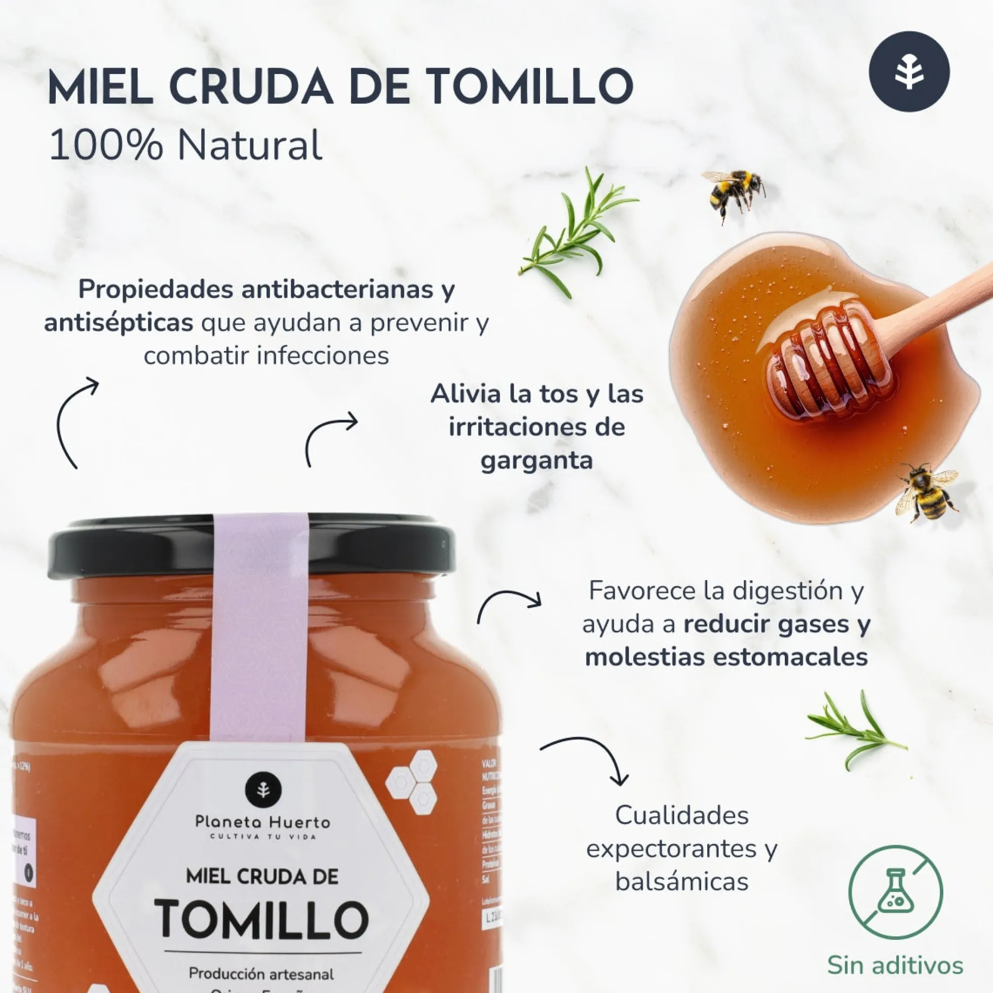 Pack 6x Miel Cruda de Tomillo Planeta Huerto 1 Kg