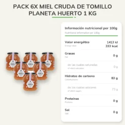 Pack 6x Miel Cruda de Tomillo Planeta Huerto 1 Kg