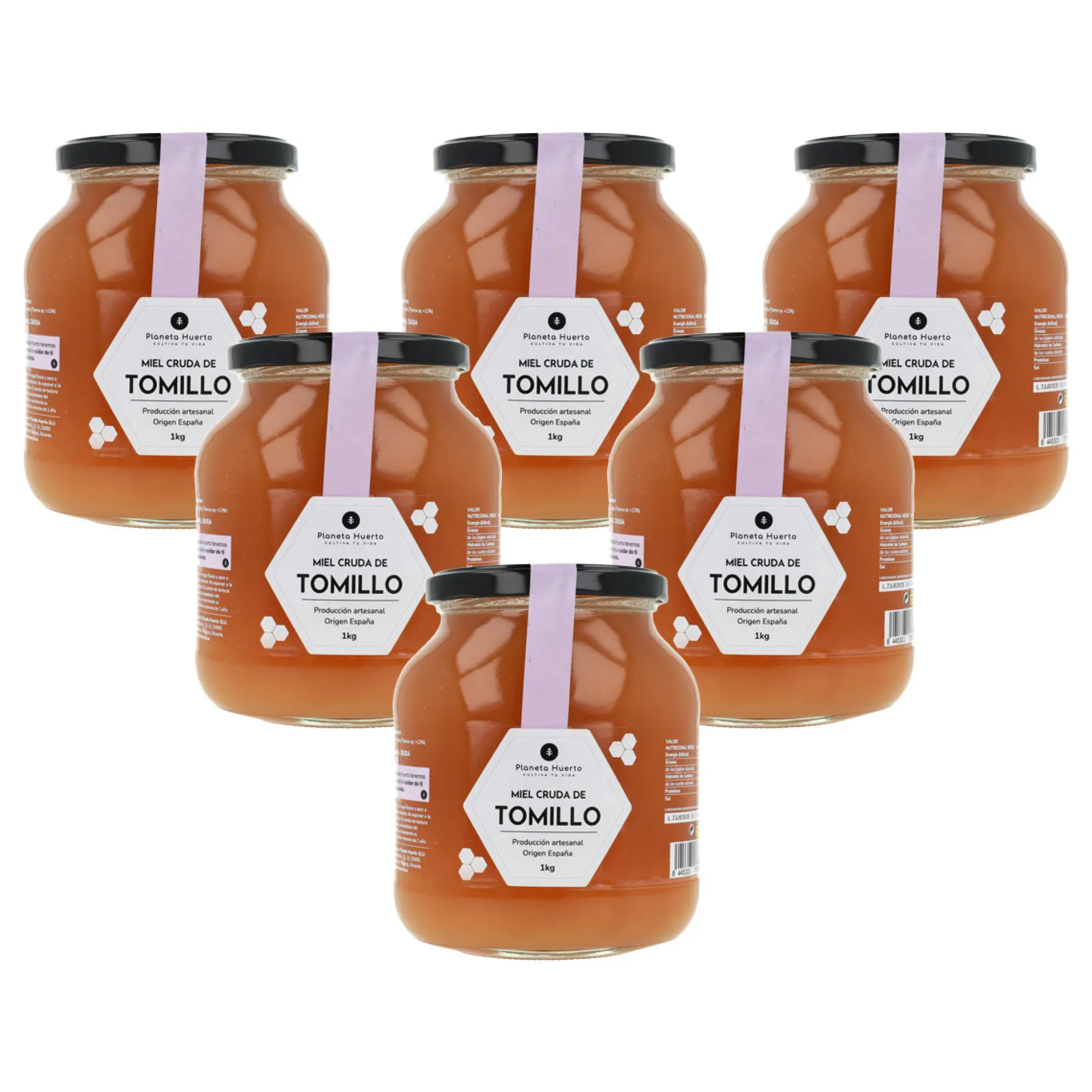 Pack 6x Miel Cruda de Tomillo Planeta Huerto 1 Kg