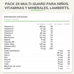 Pack 2x Multi-Guard para Niños. Vitaminas y Minerales, Lamberts, 100 tabletas masticables