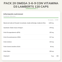 Pack 2x Omega 3-6-9 con Vitamina D3 Lamberts 120 Caps