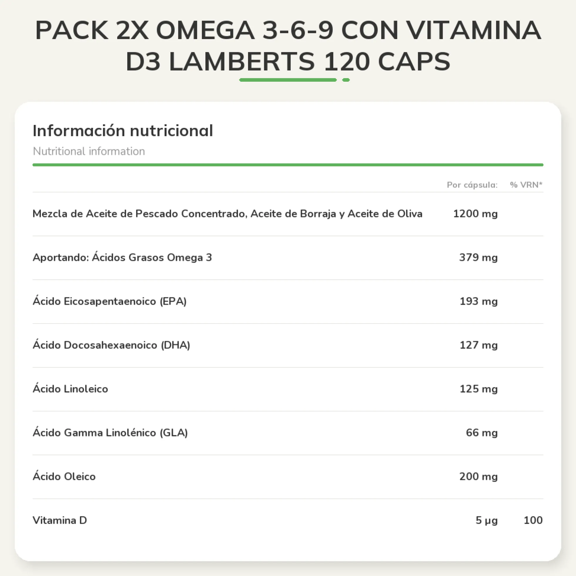 Pack 2x Omega 3-6-9 con Vitamina D3 Lamberts 120 Caps