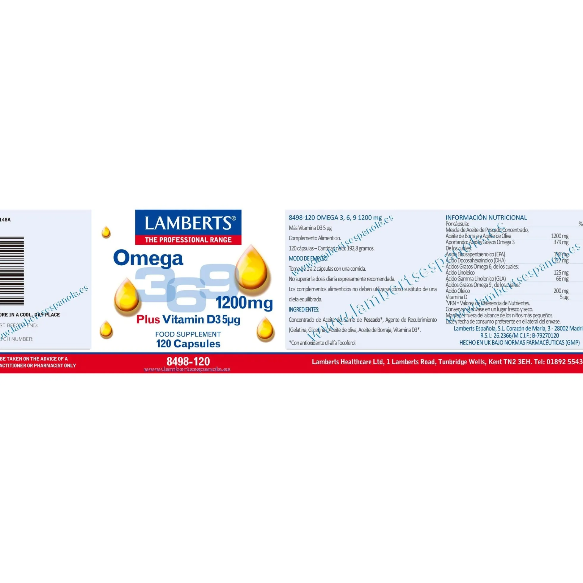 Pack 2x Omega 3-6-9 con Vitamina D3 Lamberts 120 Caps