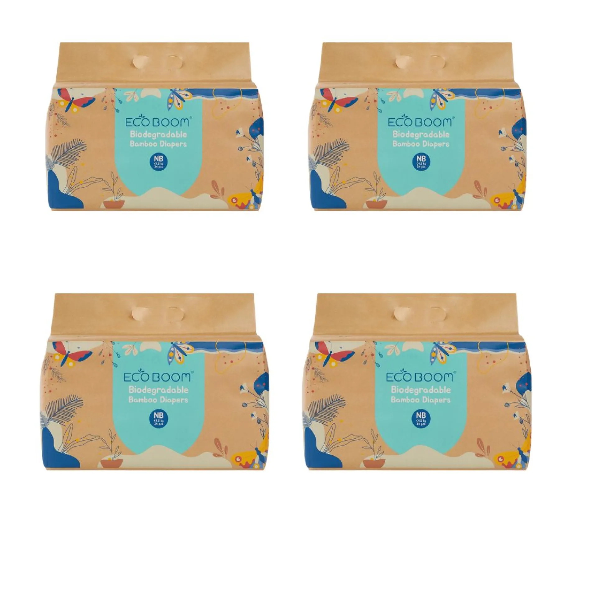 Pack 4x Pañal Ecológico de Bambú Talla 1, Ecoboom 136 Unidades