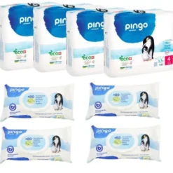 Pack 4X 160 Pañales (7-18kg) + 4X80 Toallitas húmedas Pingo