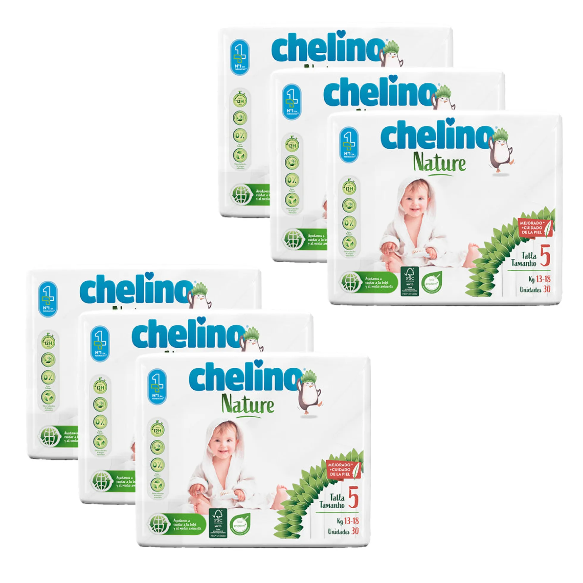 Pack 6x Pañales T5 13-18 kg Chelino Nature 30 Uds