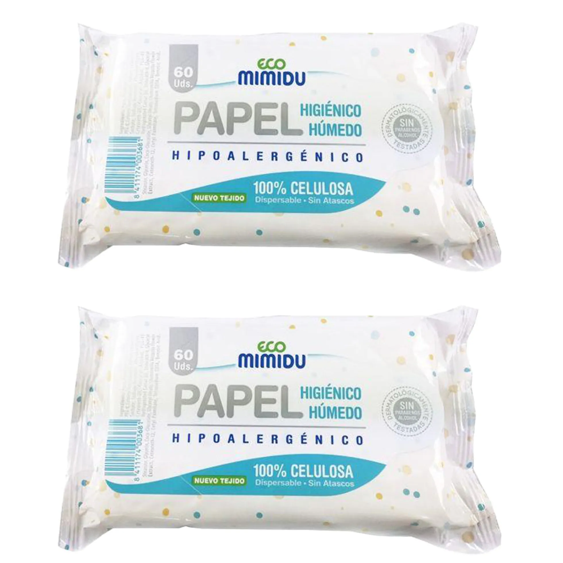 Pack 2x Papel Higiénico Húmedo Mimidu ECO 60 Uds