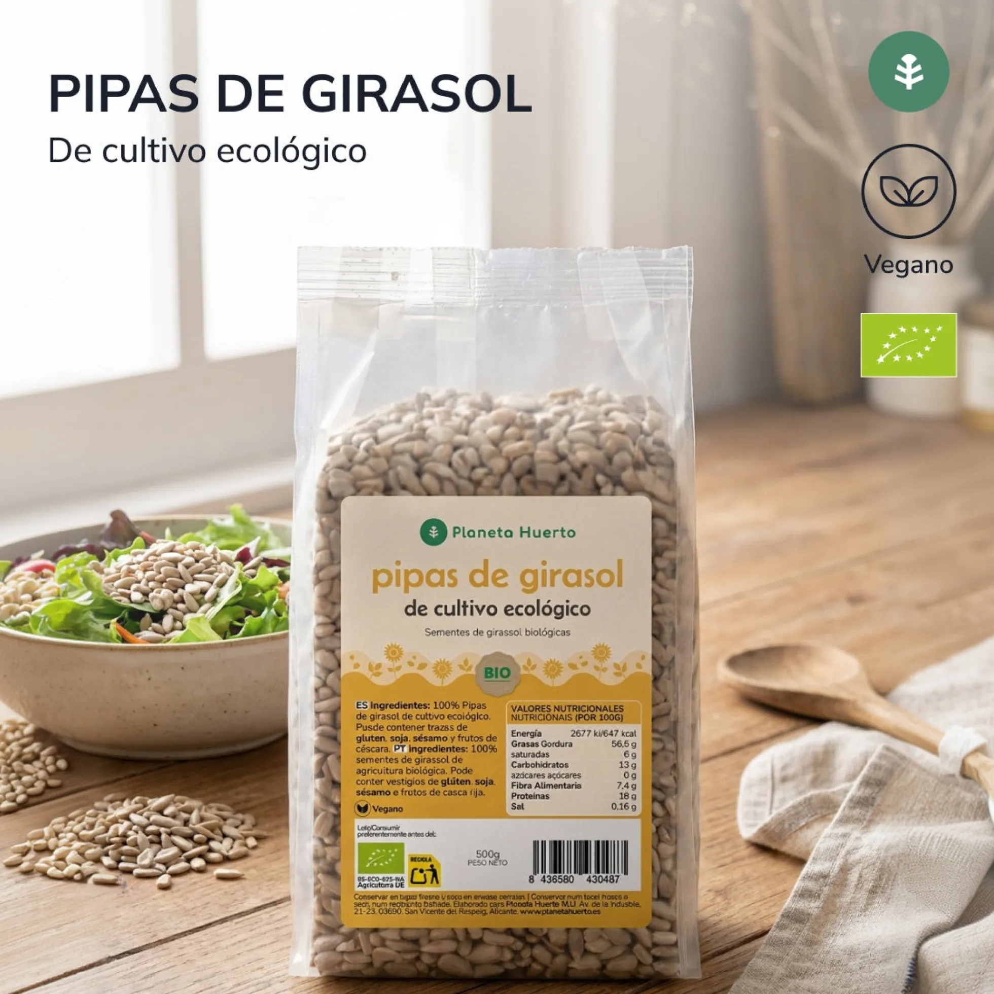 Pack 2x Pipas peladas de Girasol ECO Planeta Huerto 500 g