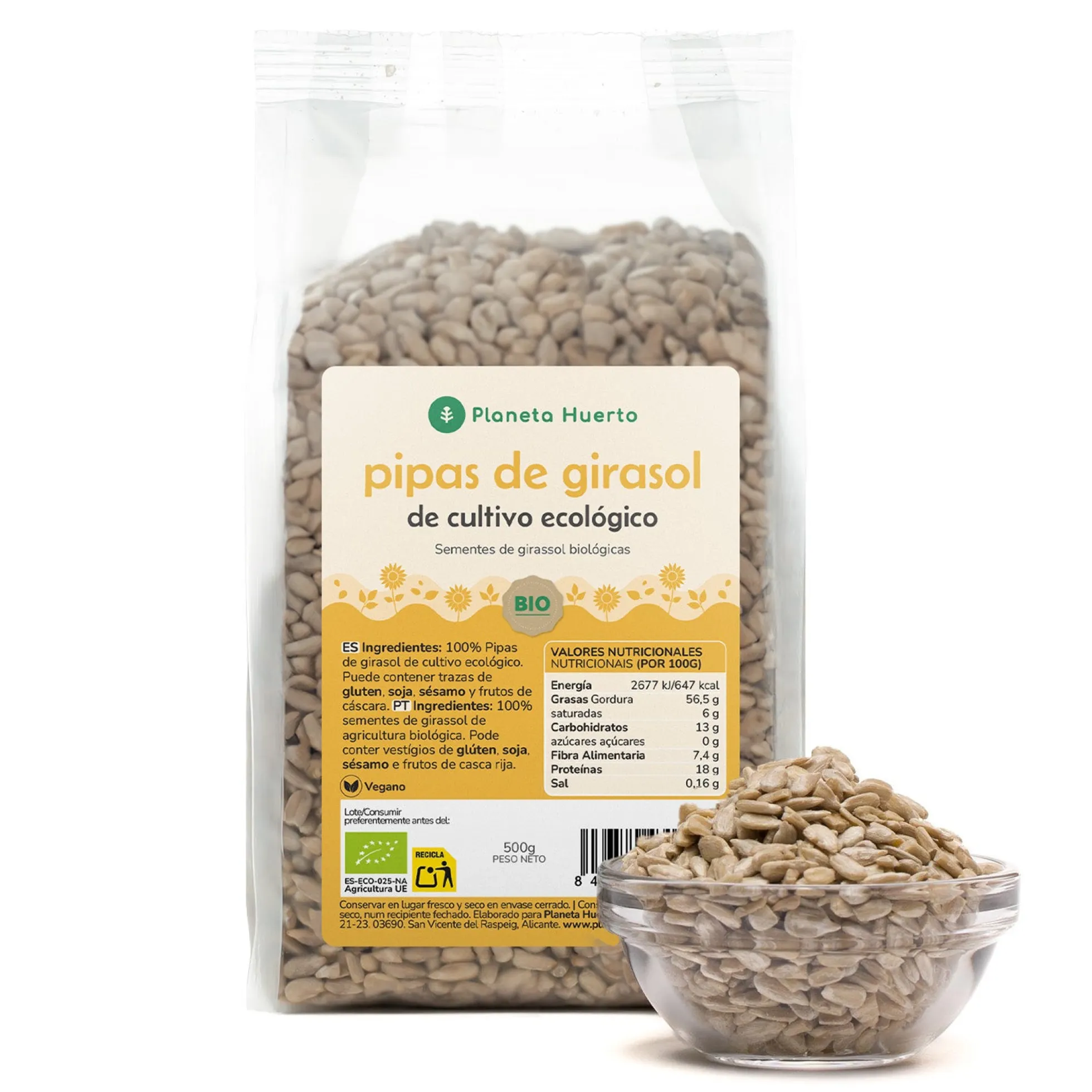 Pack 2x Pipas peladas de Girasol ECO Planeta Huerto 500 g