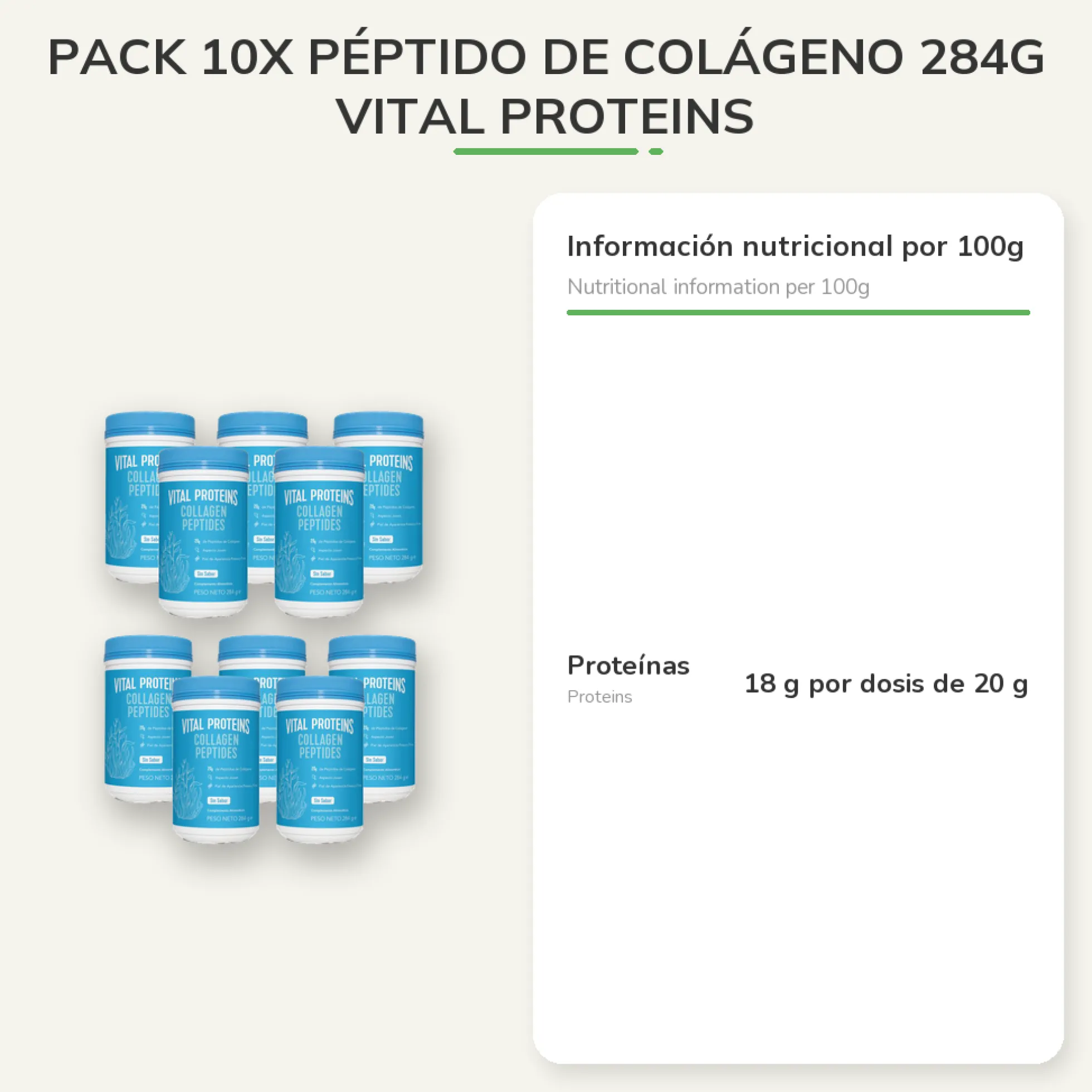 Pack 10x Péptido de colágeno 284g Vital Proteins