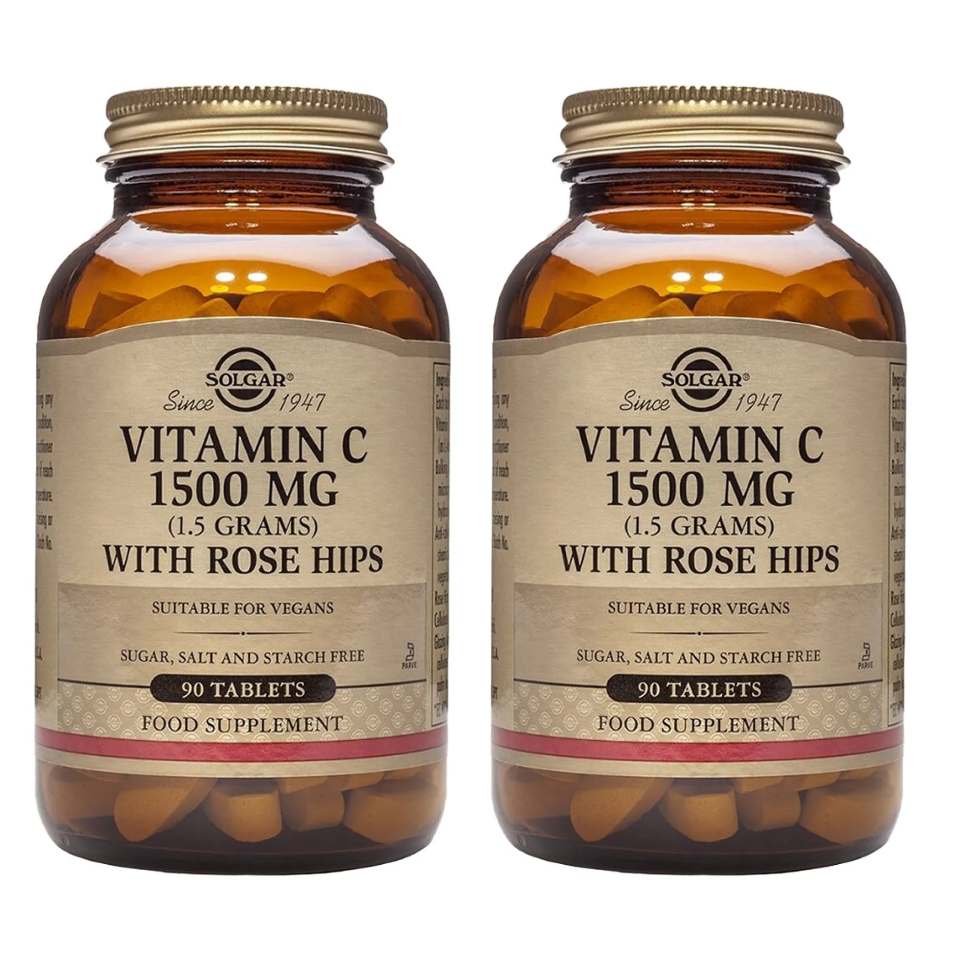 Pack 2x Rose Hips Vitamina C con escaramujos 1500 mg, 90 comprimidos