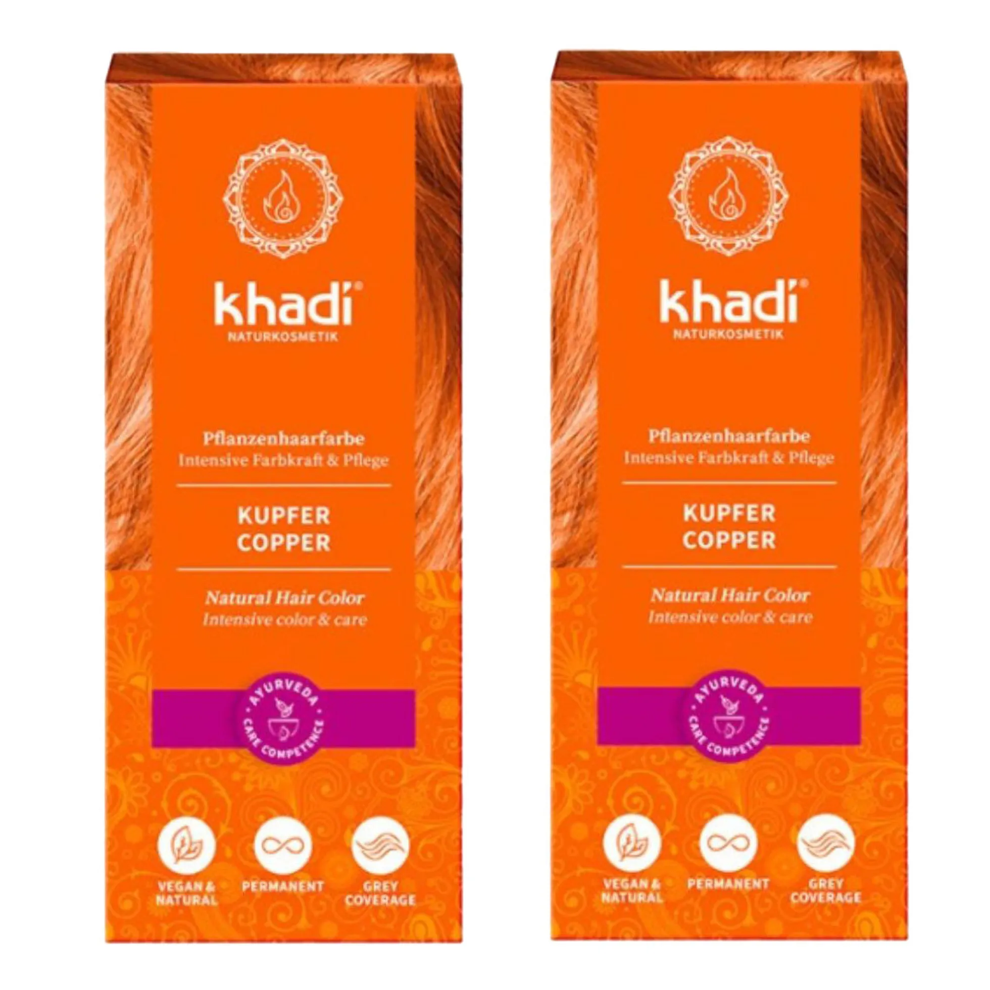 Pack 2x Tinte natural color cobre - rojizo, Khadi, 100 g