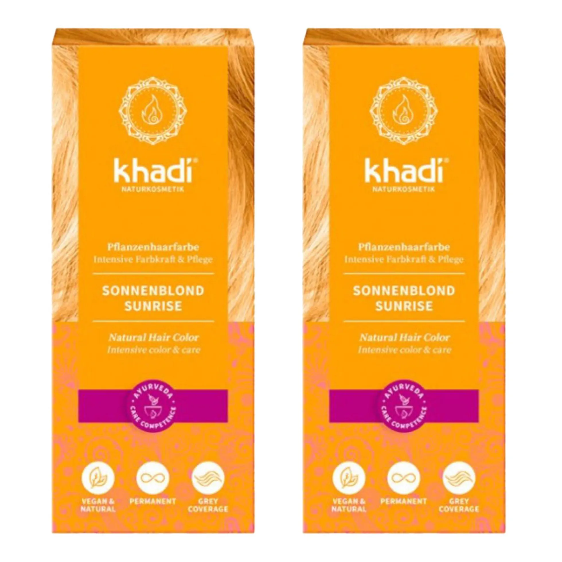 Pack 2x Tinte rubio miel amanecer, Khadi, 100 g