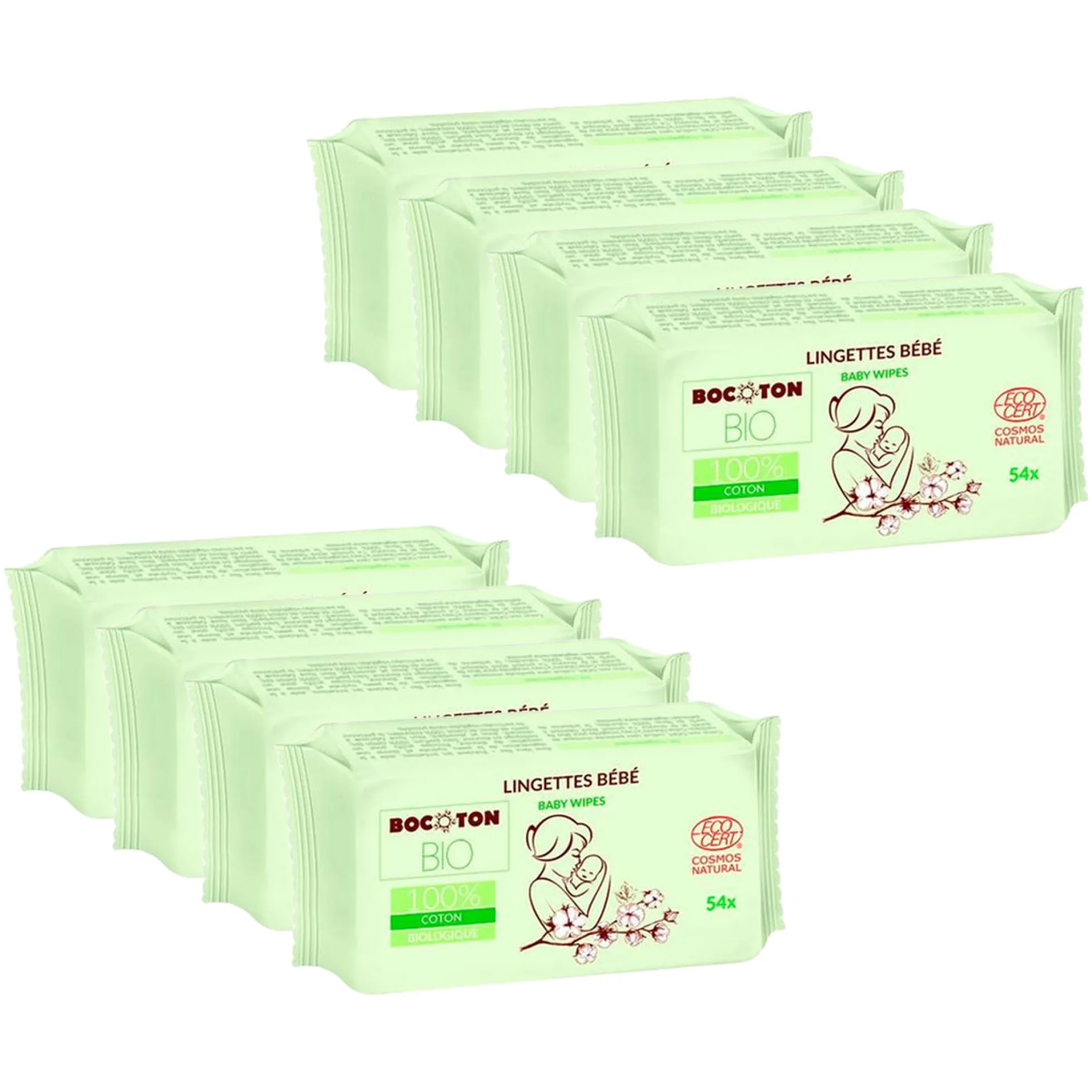 Pack 8 x Toallitas de Bebé Bocoton 54 uds