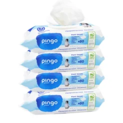 Pack x 4 Toallitas húmedas de bebé 100% biodegradables Pingo 80 uds
